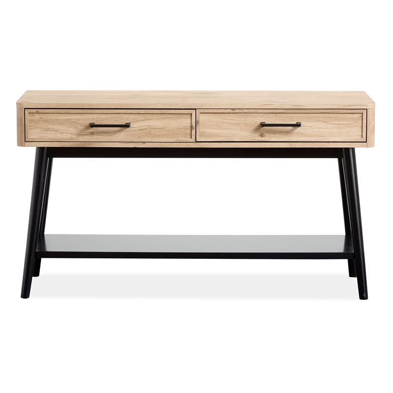Bowery Hill Rectangular Sofa Table With Drawers and Shelf in Driftwood