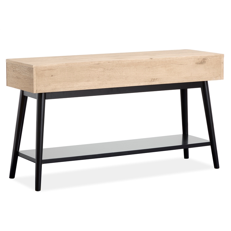 Bowery Hill Rectangular Sofa Table With Drawers and Shelf in Driftwood