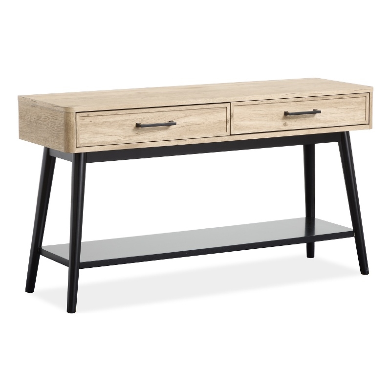 Bowery Hill Rectangular Sofa Table With Drawers and Shelf in Driftwood