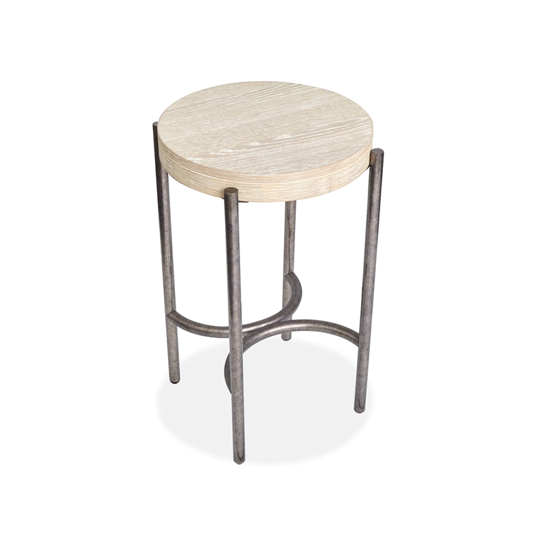 Bowery Hill Round Accent Table With Metal Legs in Edgecomb Grey and Nickel
