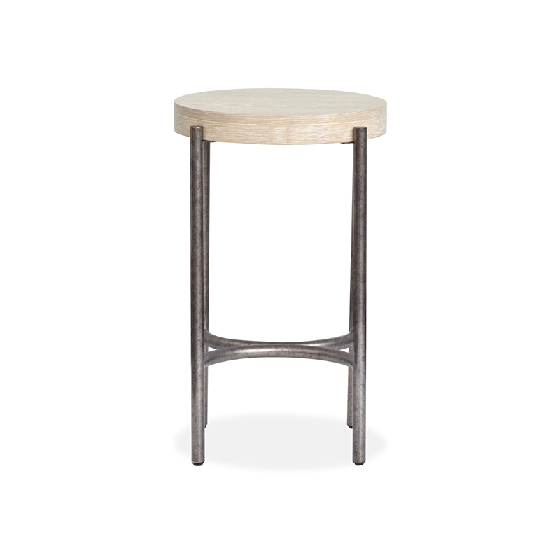 Bowery Hill Round Accent Table With Metal Legs in Edgecomb Grey and Nickel