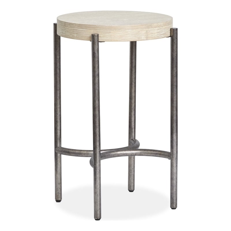Bowery Hill Round Accent Table With Metal Legs in Edgecomb Grey and Nickel