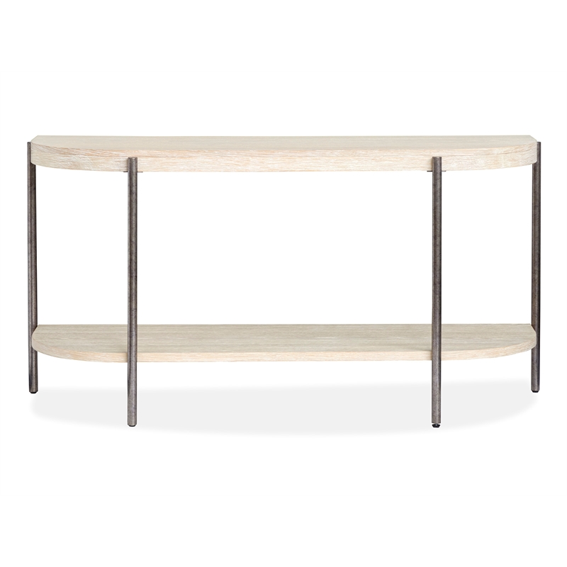 Bowery Hill Demilune Sofa Table With Shelf and Metal Legs in Edgecomb Grey