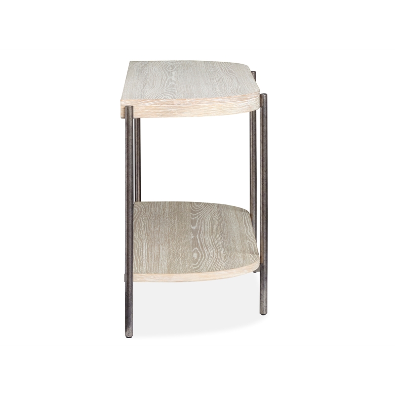 Bowery Hill Demilune Sofa Table With Shelf and Metal Legs in Edgecomb Grey