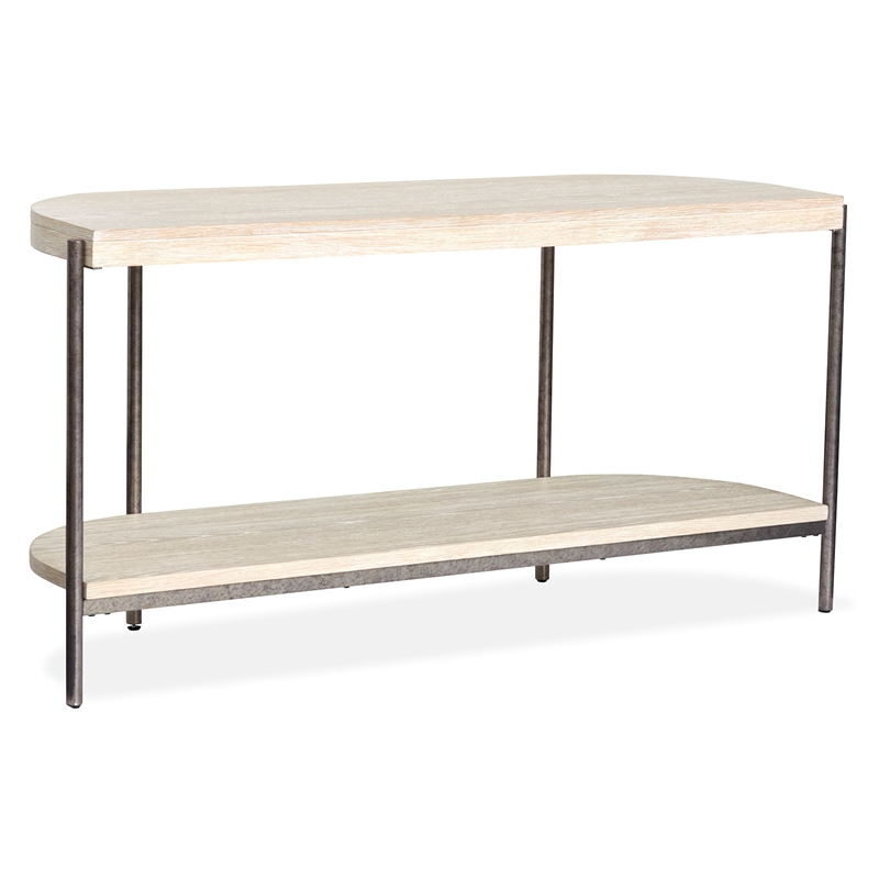 Bowery Hill Demilune Sofa Table With Shelf and Metal Legs in Edgecomb Grey