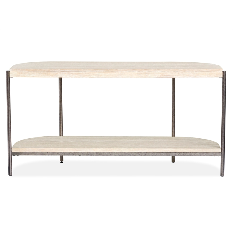 Bowery Hill Demilune Sofa Table With Shelf and Metal Legs in Edgecomb Grey