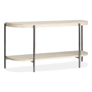 Bowery Hill Demilune Sofa Table With Shelf and Metal Legs in Edgecomb Grey
