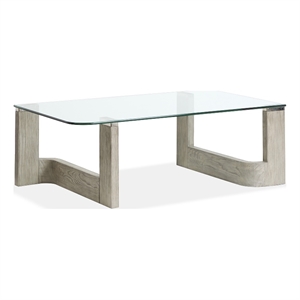 Bowery Hill Glass Top Rectangular Cocktail Table in Smokey Pine