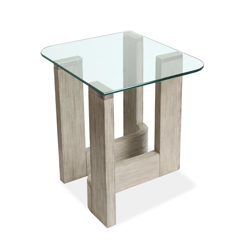 Bowery Hill Contemporary Glass Top Rectangular End Table in Smokey Pine