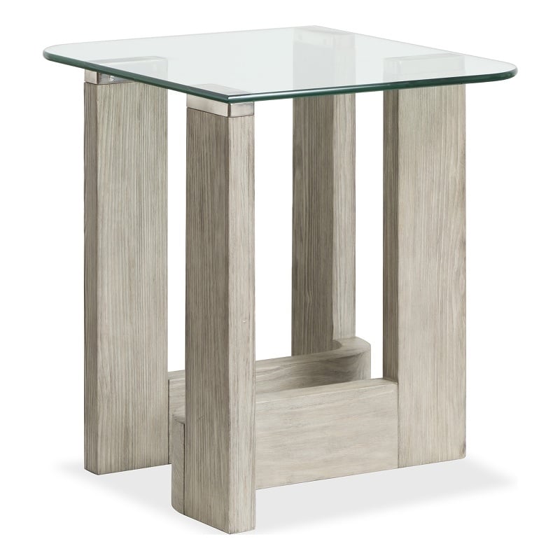 Bowery Hill Contemporary Glass Top Rectangular End Table in Smokey Pine