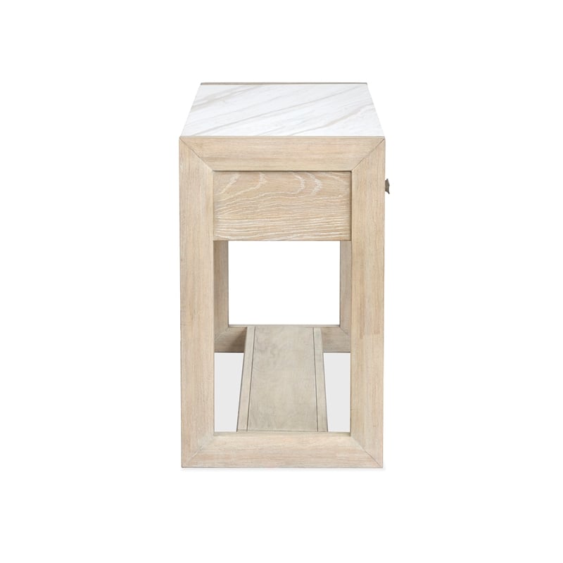 Bowery Hill Marble Top Rectangular Sofa Table With Drawers in Gallery Buff