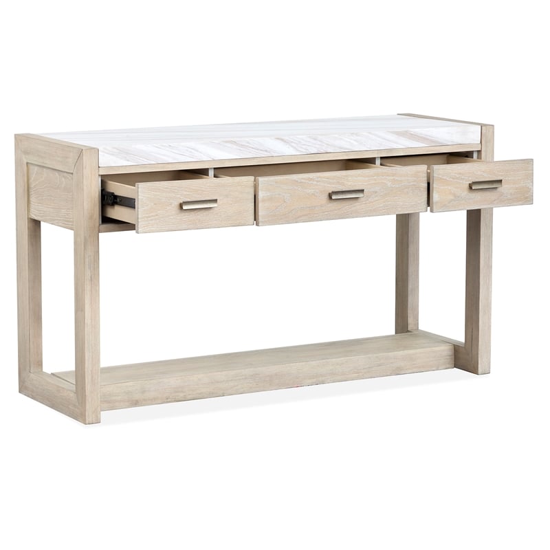 Bowery Hill Marble Top Rectangular Sofa Table With Drawers in Gallery Buff