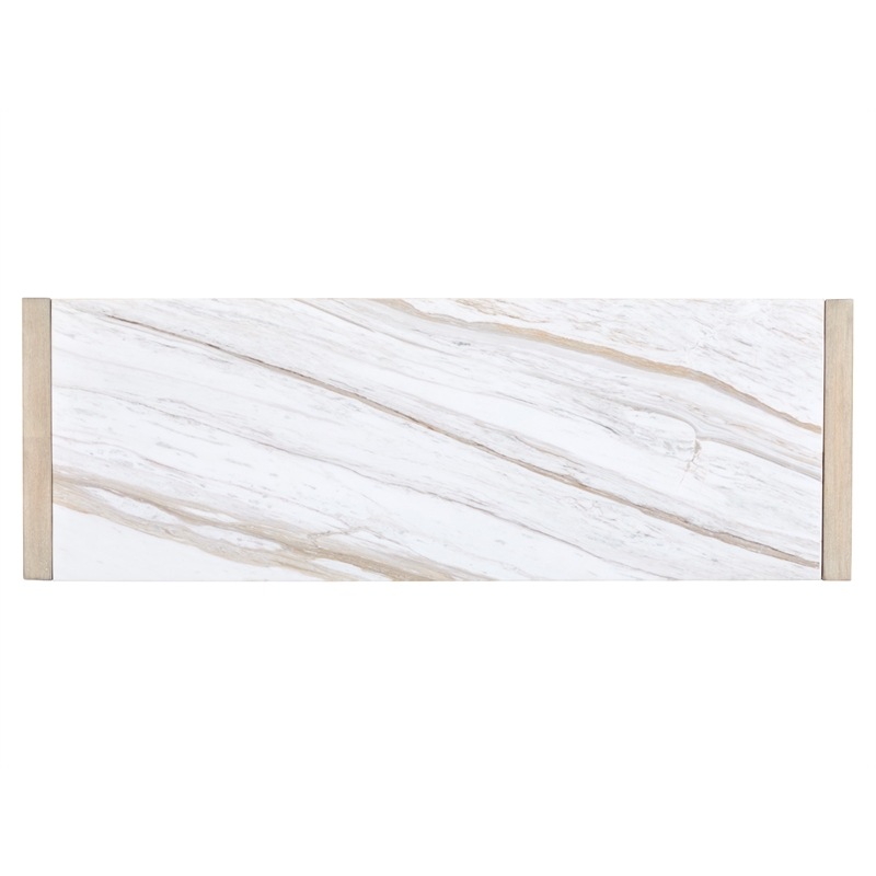 Bowery Hill Marble Top Rectangular Sofa Table With Drawers in Gallery Buff