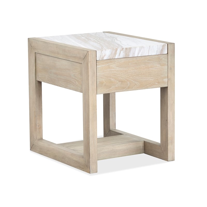 Bowery Hill Marble Top Rectangular End Table With Drawer in Gallery Buff
