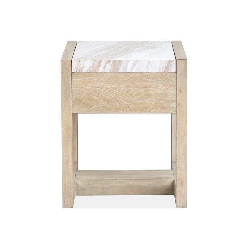 Bowery Hill Marble Top Rectangular End Table With Drawer in Gallery Buff
