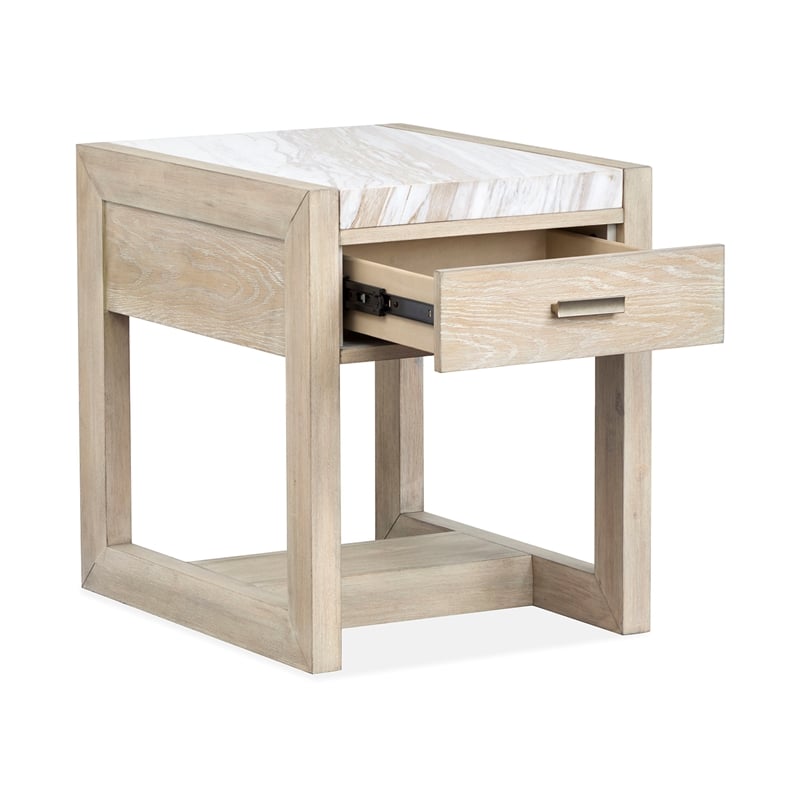 Bowery Hill Marble Top Rectangular End Table With Drawer in Gallery Buff