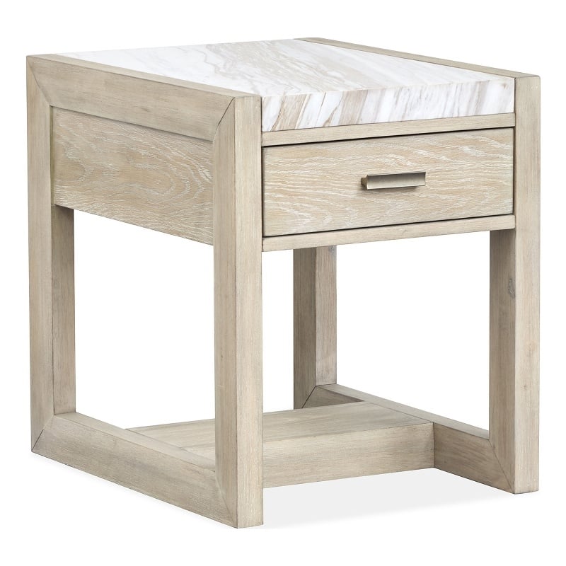 Bowery Hill Marble Top Rectangular End Table With Drawer in Gallery Buff
