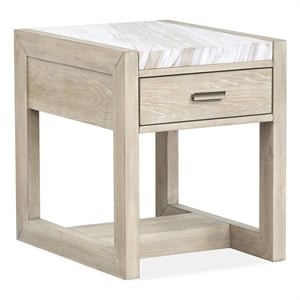 Bowery Hill Marble Top Rectangular End Table With Drawer in Gallery Buff