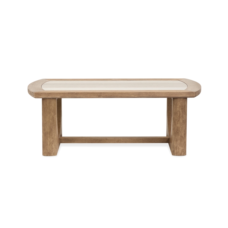 Bowery Hill Marble Top Rectangular Cocktail Table in Riverbed Beige