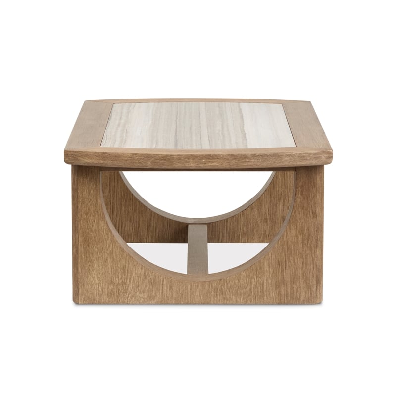 Bowery Hill Marble Top Rectangular Cocktail Table in Riverbed Beige