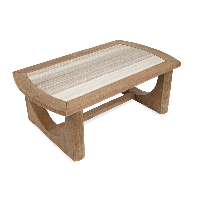 Bowery Hill Marble Top Rectangular Cocktail Table in Riverbed Beige