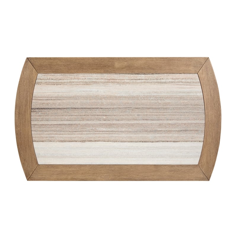 Bowery Hill Marble Top Rectangular Cocktail Table in Riverbed Beige