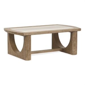Bowery Hill Marble Top Rectangular Cocktail Table in Riverbed Beige