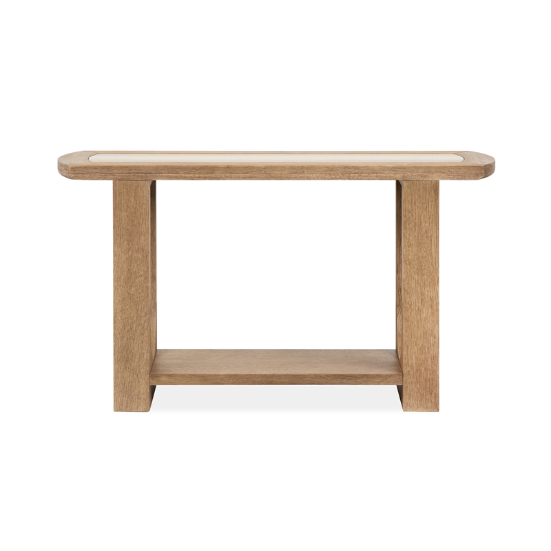 Bowery Hill Marble Top Rectangular Sofa Table With Shelf in Riverbed Beige