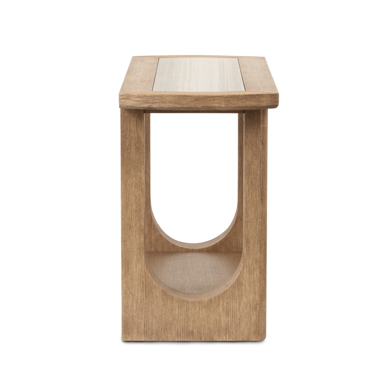 Bowery Hill Marble Top Rectangular Sofa Table With Shelf in Riverbed Beige