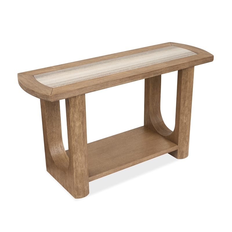 Bowery Hill Marble Top Rectangular Sofa Table With Shelf in Riverbed Beige