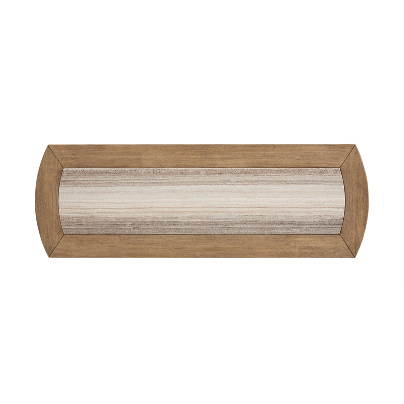 Bowery Hill Marble Top Rectangular Sofa Table With Shelf in Riverbed Beige