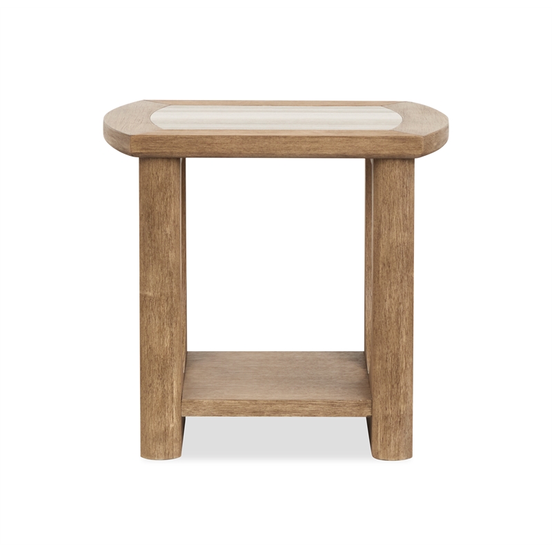 Bowery Hill Marble Top Rectangular End Table With Shelf in Riverbed Beige