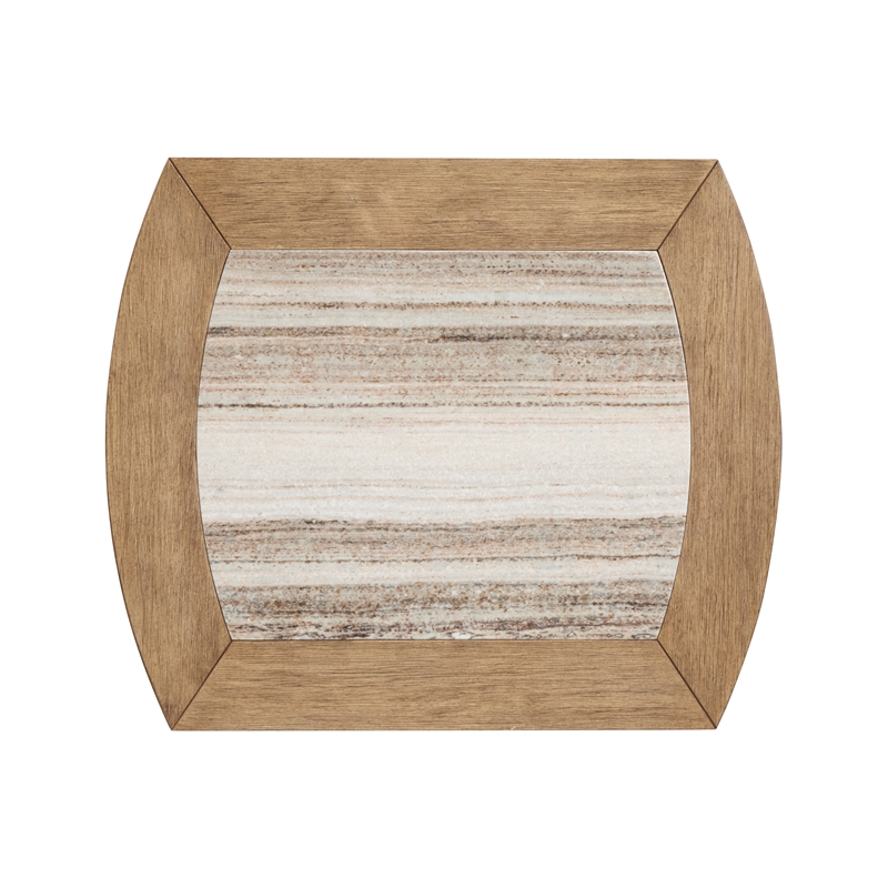 Bowery Hill Marble Top Rectangular End Table With Shelf in Riverbed Beige