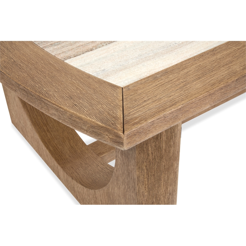 Bowery Hill Marble Top Rectangular End Table With Shelf in Riverbed Beige