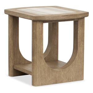 Bowery Hill Marble Top Rectangular End Table With Shelf in Riverbed Beige