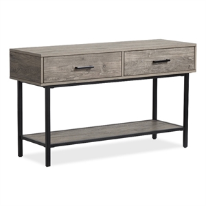 Bowery Hill Rectangular Sofa Table With Drawers and Shelf in Whitetail Brown