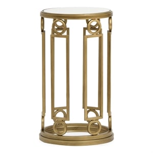 Bowery Hill Glass Top Round Accent Table With Metal Base in Burnished Brass