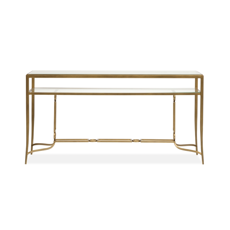 Bowery Hill Glass Top Rectangular Cocktail Table in Burnished Brass