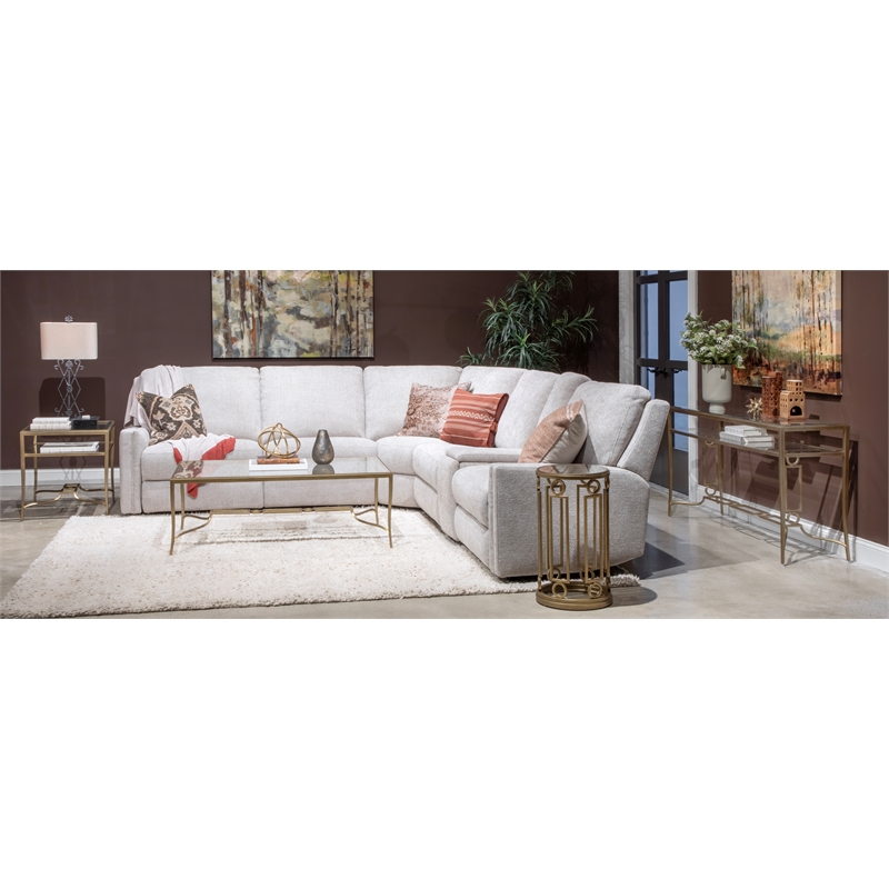 Bowery Hill Glass Top Rectangular Cocktail Table in Burnished Brass