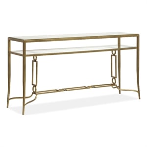 Bowery Hill Glass Top Rectangular Sofa Table With Shelf in Burnished Brass