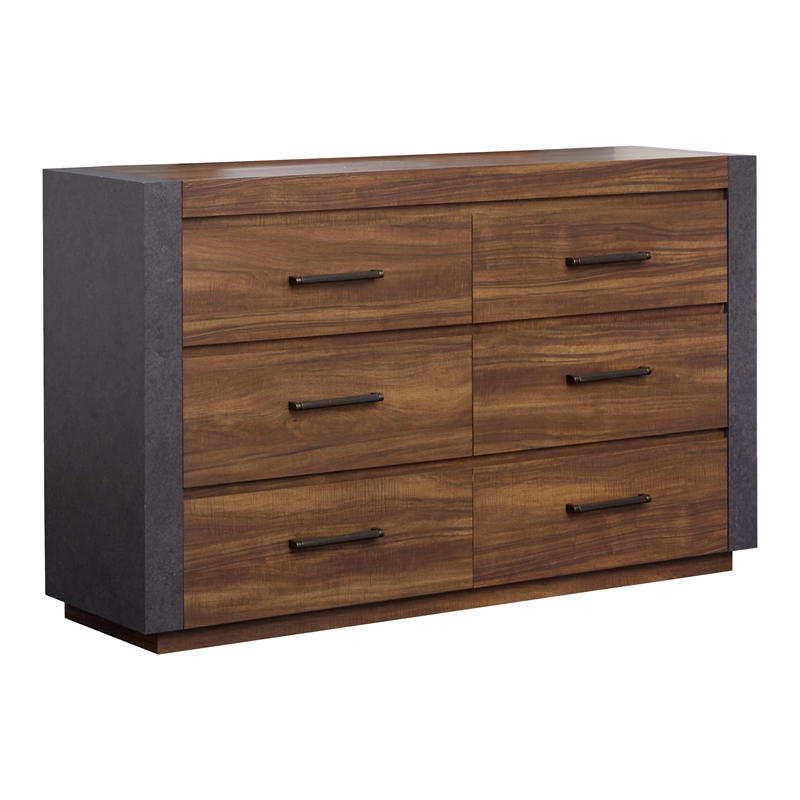 Bowery Hill Industrial 6-Drawer Dresser With Mirror in Tavern Brown