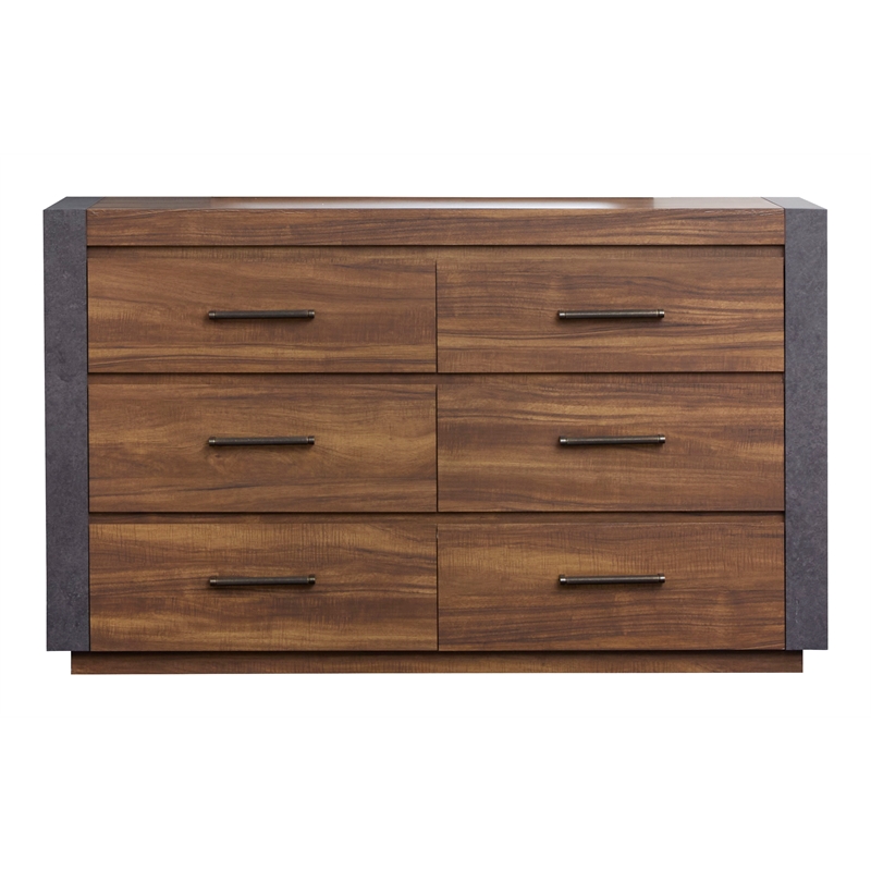 Bowery Hill Industrial 6-Drawer Bedroom Dresser in Tavern Brown