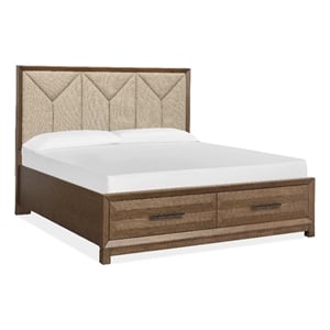 Bowery Hill Modern Rustic Queen Upholstered Panel Storage Bed in Bourbon Brown