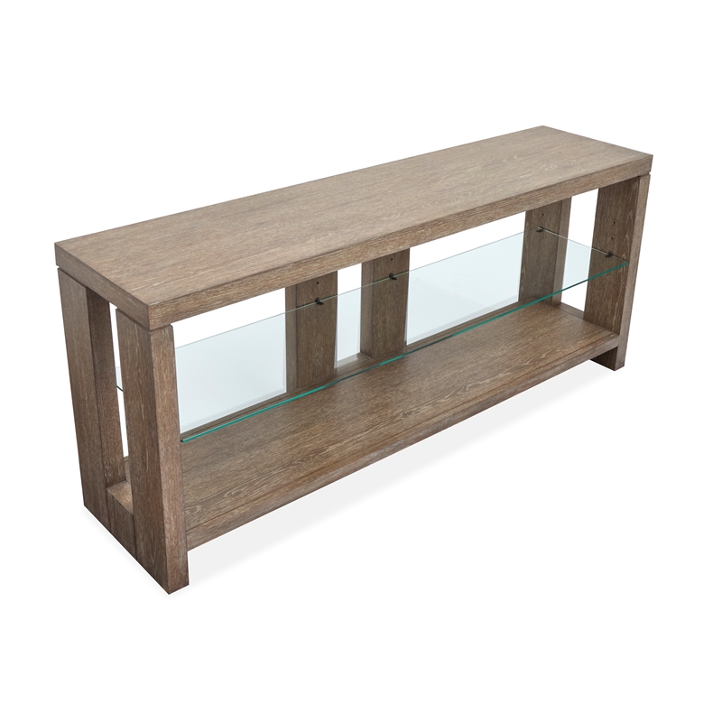 Bowery Hill Rustic Glass Shelf Console Sofa Table in Spiced Brown