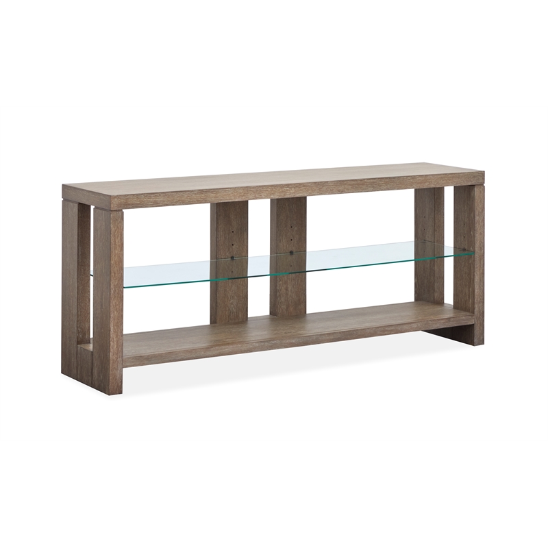 Bowery Hill Rustic Glass Shelf Console Sofa Table in Spiced Brown