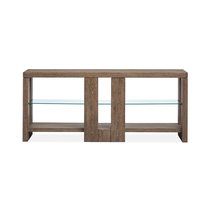 Bowery Hill Rustic Glass Shelf Console Sofa Table in Spiced Brown