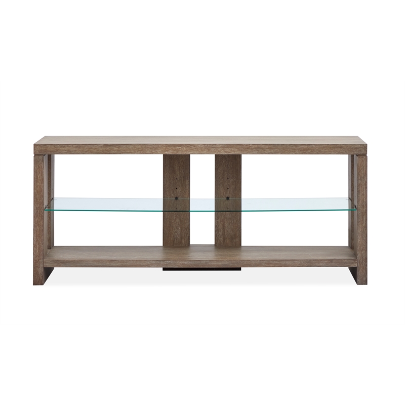 Bowery Hill Rustic Glass Shelf Console Sofa Table in Spiced Brown