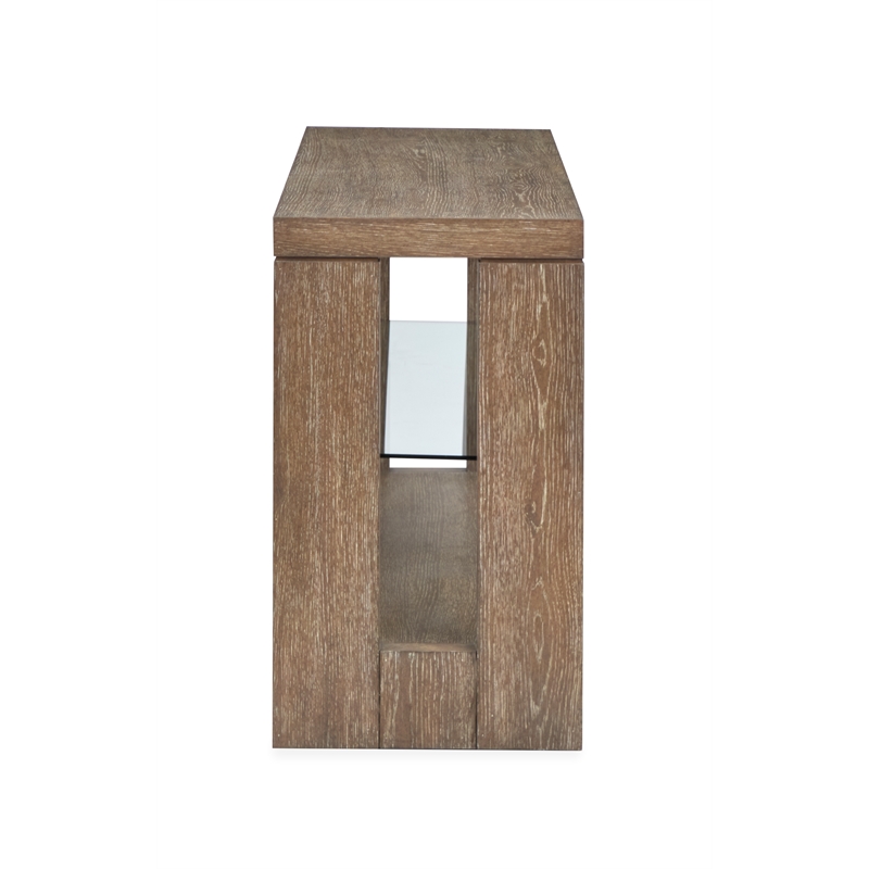 Bowery Hill Rustic Glass Shelf Console Sofa Table in Spiced Brown