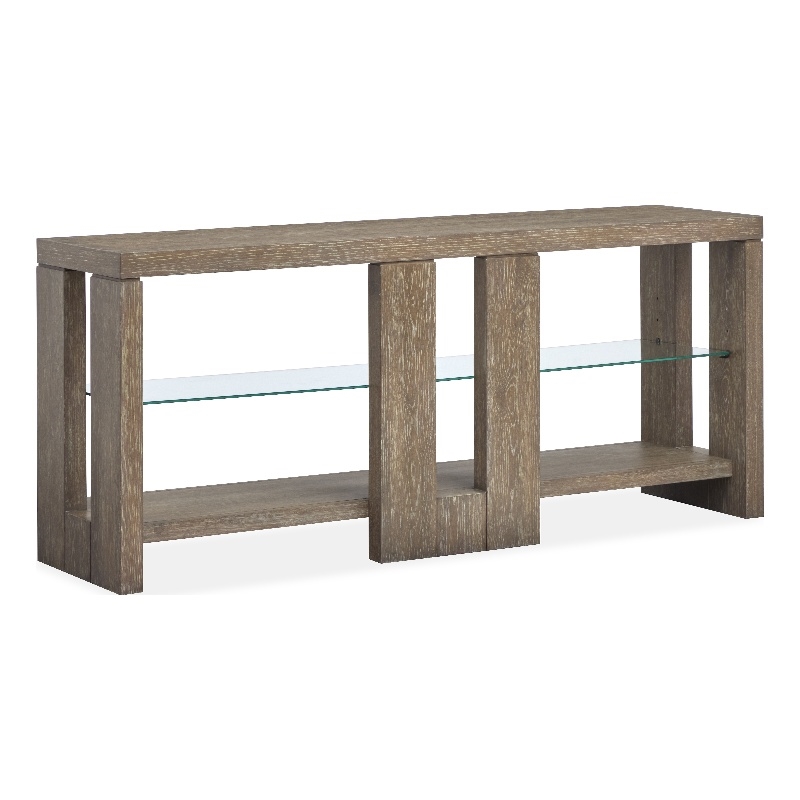 Bowery Hill Rustic Glass Shelf Console Sofa Table in Spiced Brown