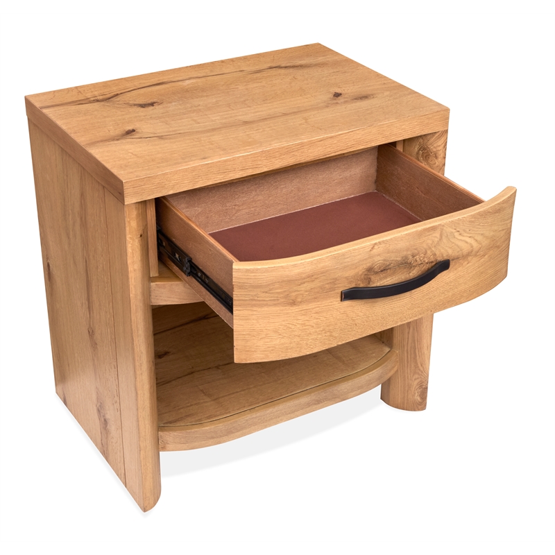 Bowery Hill Modern Rustic Open Nightstand With Drawer in Honey Wheat